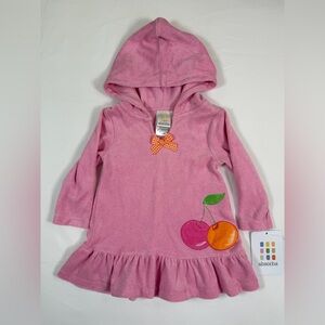 NWT‎ ABSORBA Girls Hooded Terry Cherry Applique Dress 6-9M Sweet Playful NEW